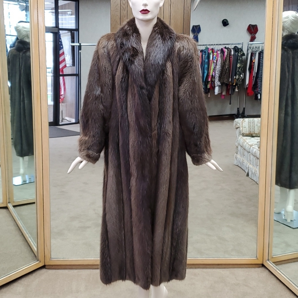 Natural Hazel Long Hair Beaver Fur Coat